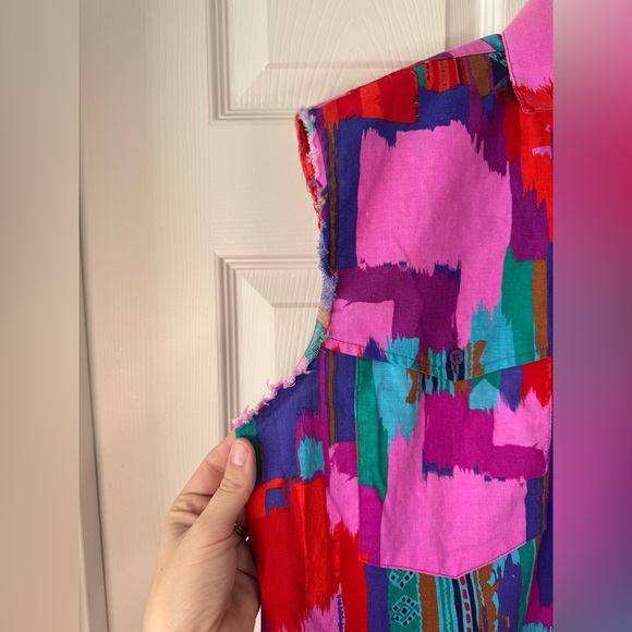 Vintage Frontier Series Western Abstract Button Up Cut Off Vest Tall Medium Mens - Picture 6 of 8